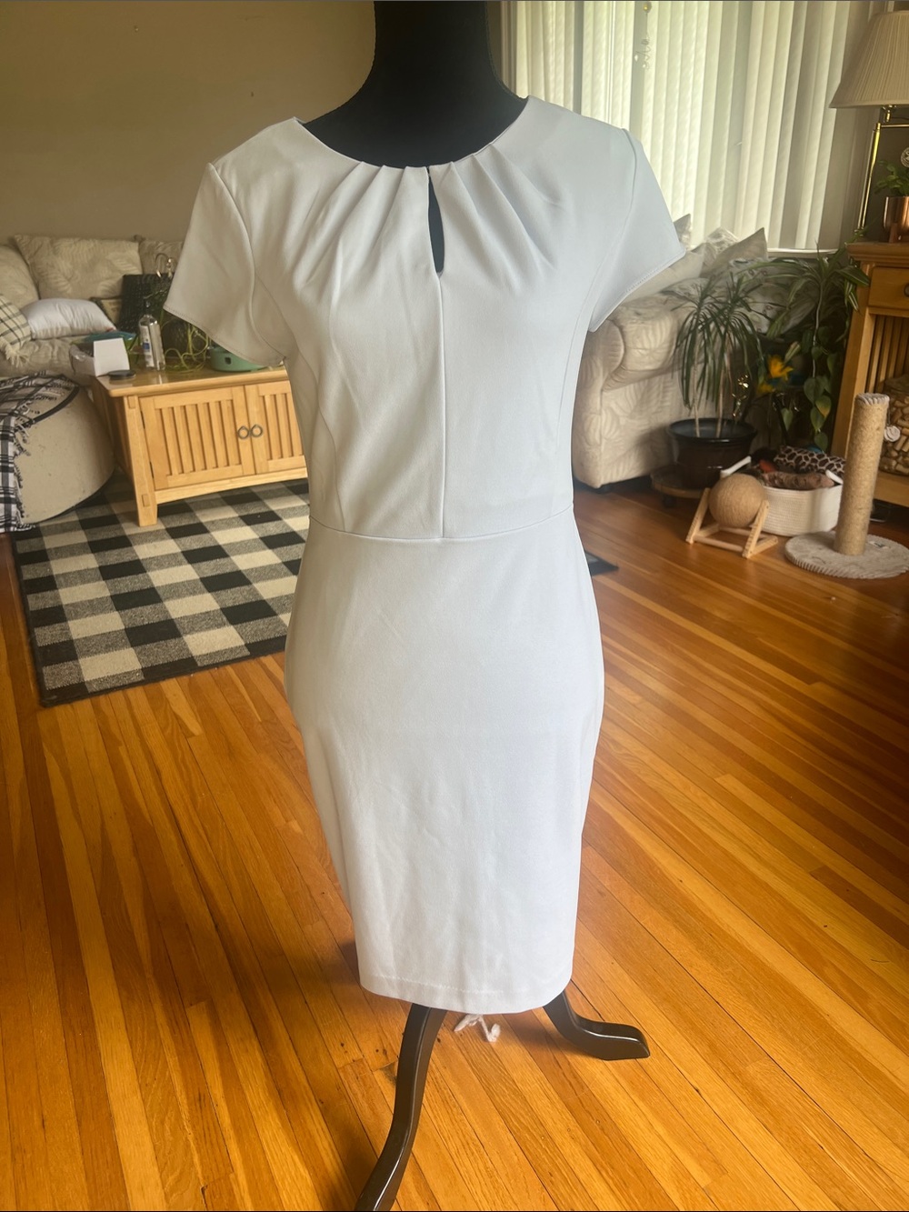 Banana Republic Light Blue Pleated Keyhole Sheath Dress